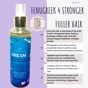 Fenugreek Hair Growth Spray by Kinder Naturals showing Fenugreek Hair Hair Benefits