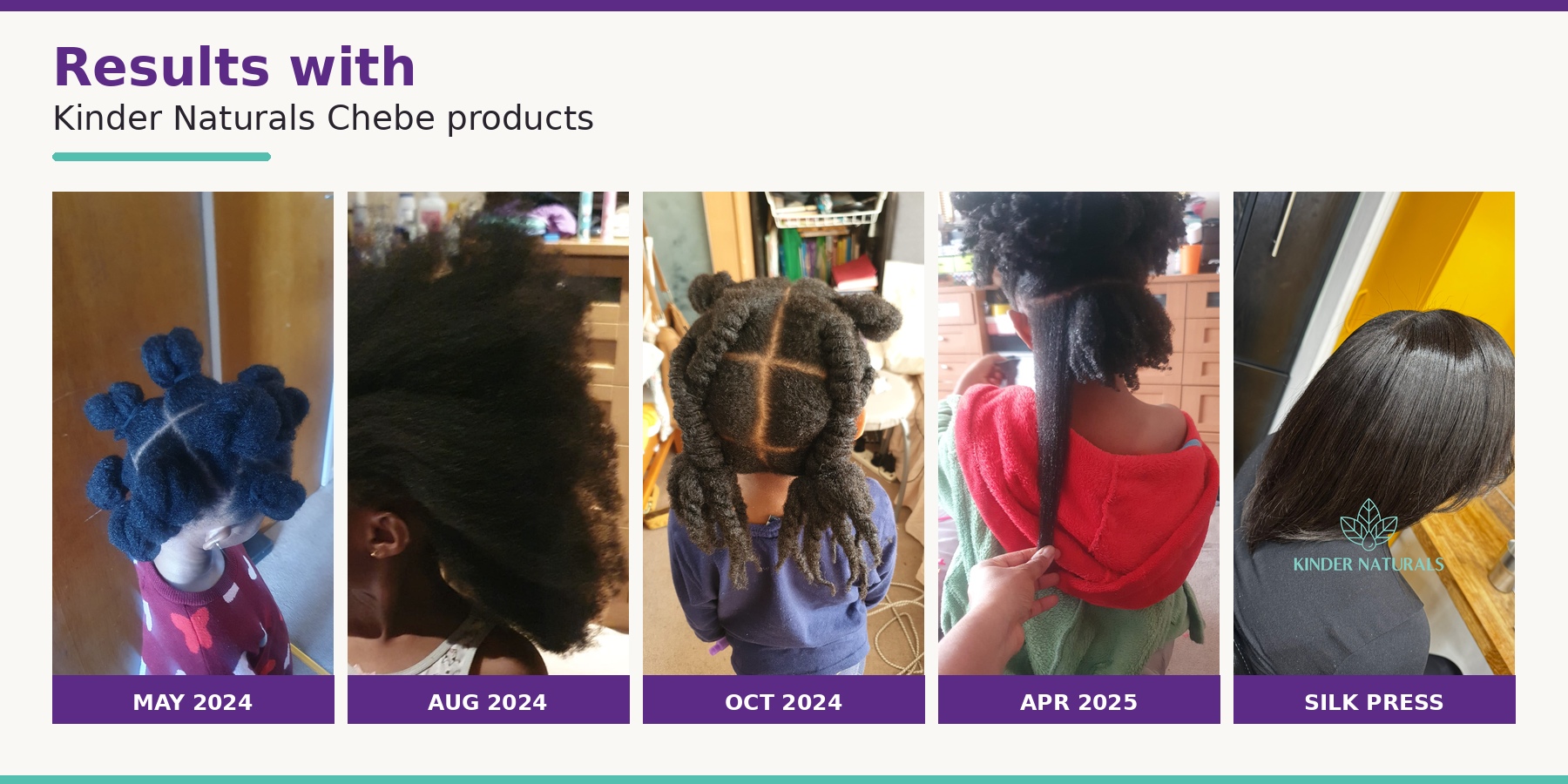 Hair progress using Kinder Naturals Chebe products from May 2024 through to silk press